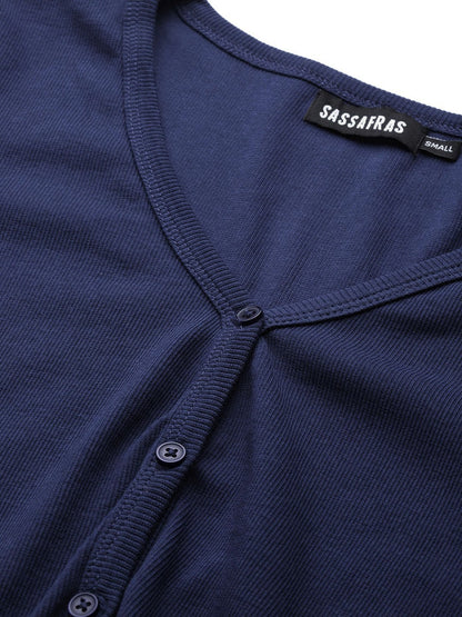 Women's Navy Front Button Crop Top