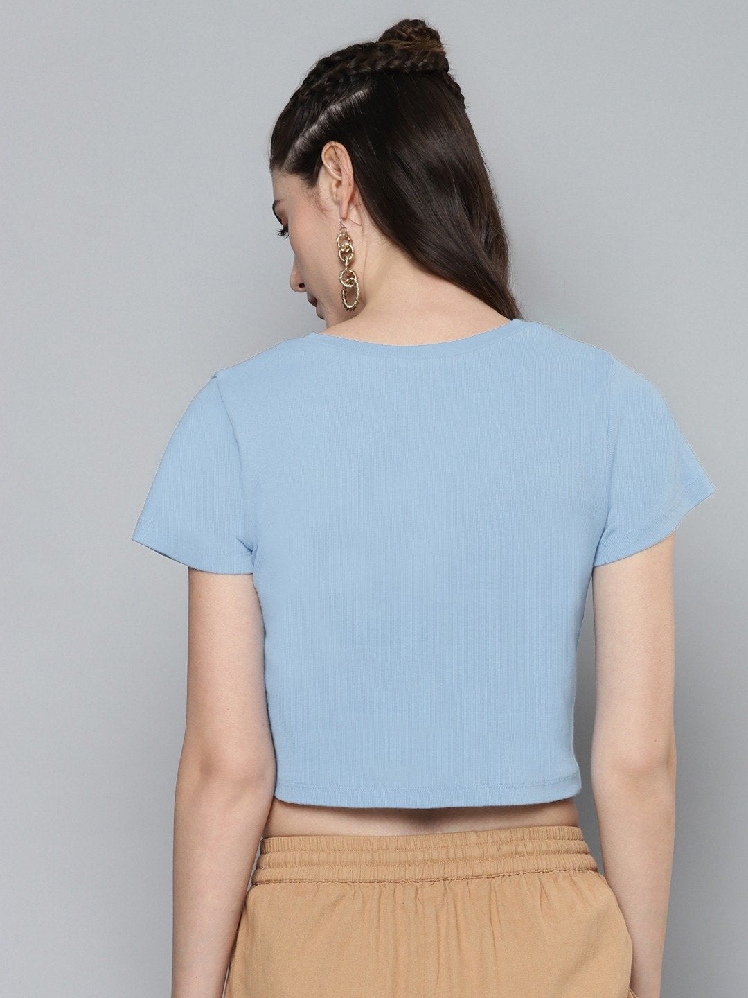 Women's Blue V-Neck Crop Top