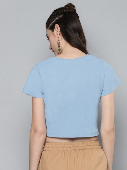 Women's Blue V-Neck Crop Top