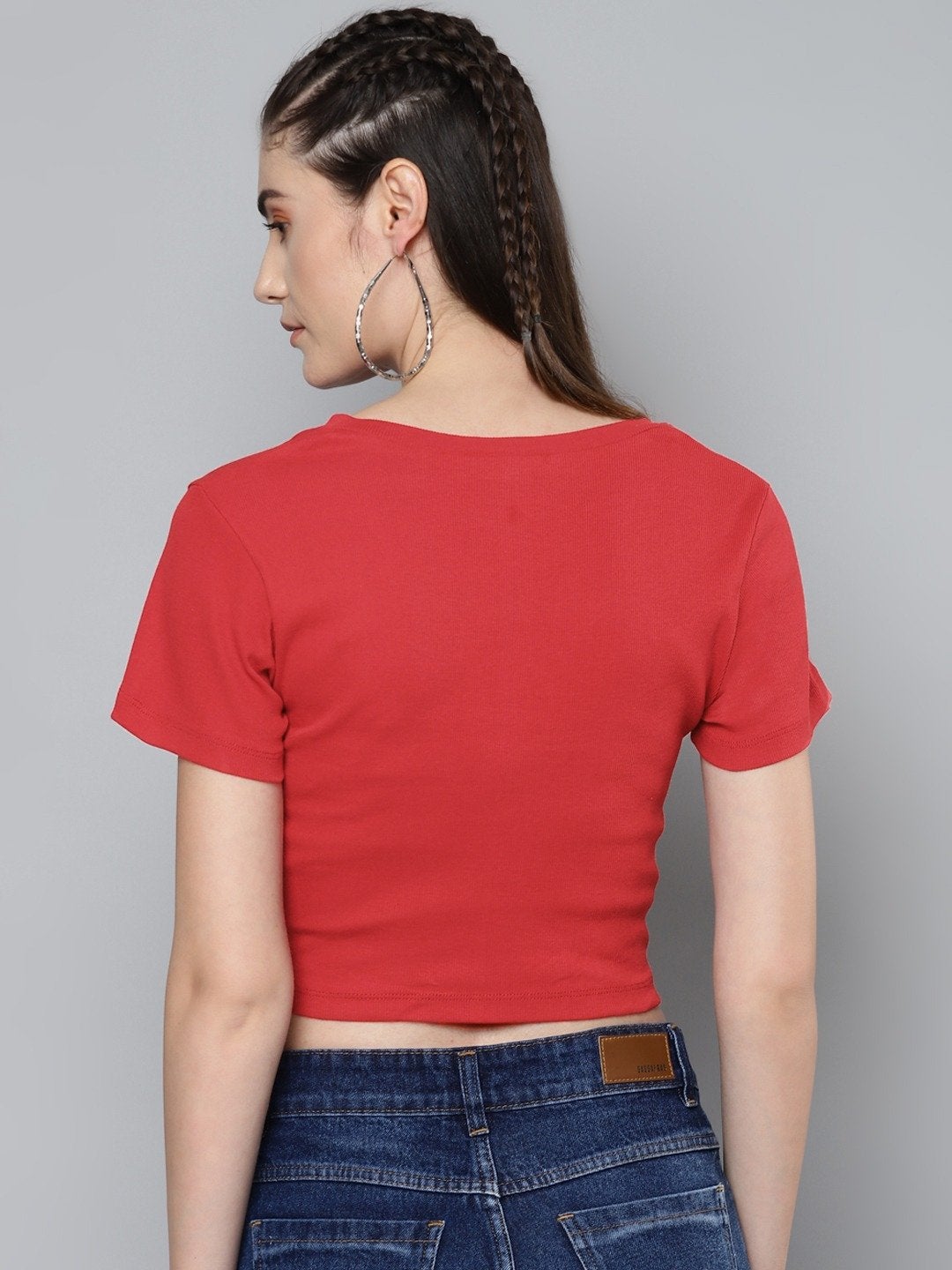 Women's Red V-Neck Crop Top