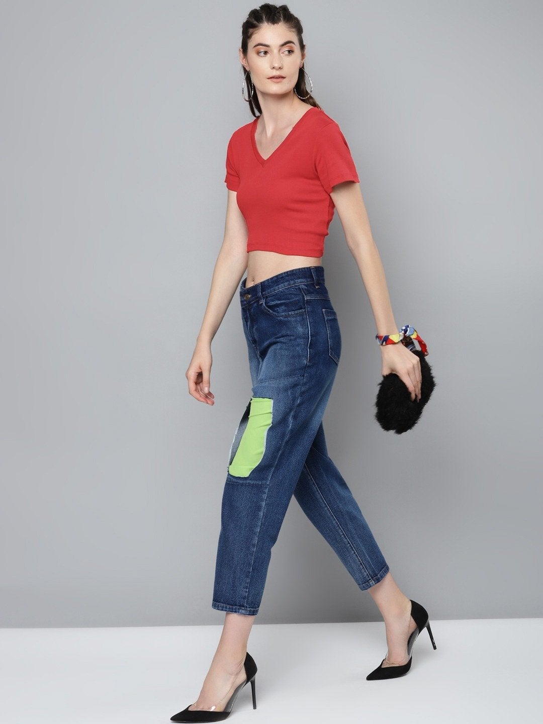 Women's Red V-Neck Crop Top