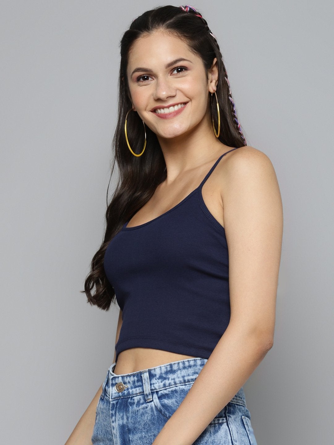 Women's Navy Strappy Crop Top