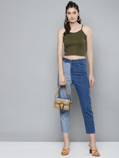 Women's Olive Strappy Box Back Crop Top