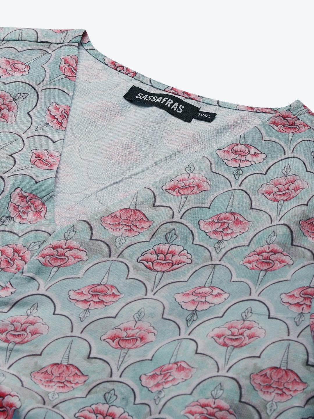 Women's Blue & Pink Floral Front Knot Top