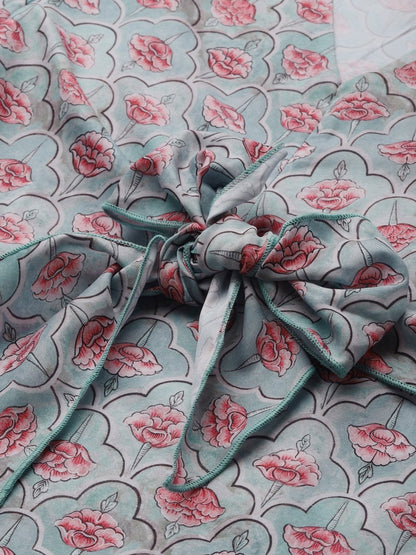 Women's Blue & Pink Floral Front Knot Top