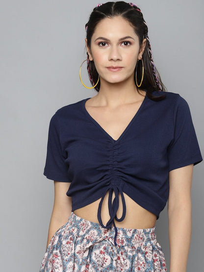Women's Navy Rouched Crop Top