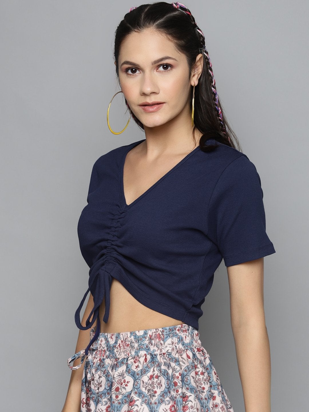 Women's Navy Rouched Crop Top