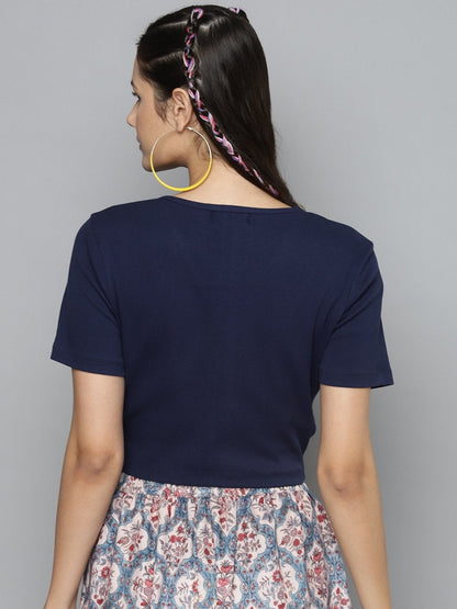 Women's Navy Rouched Crop Top