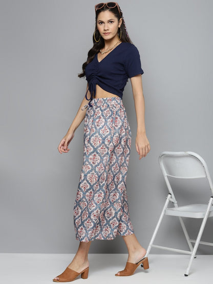 Women's Navy Rouched Crop Top