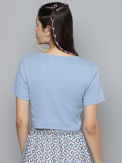 Women's Blue Gather Detail Crop Top