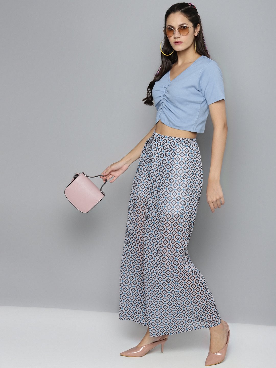 Women's Blue Gather Detail Crop Top
