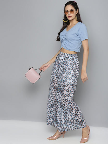 Women's Blue Gather Detail Crop Top