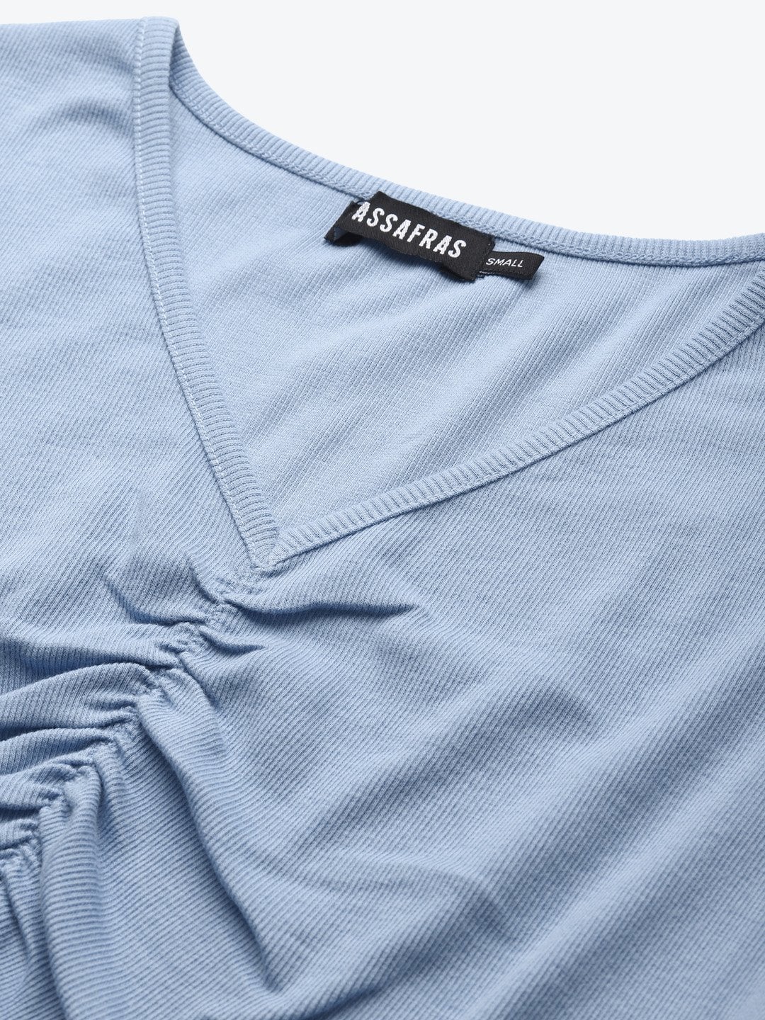 Women's Blue Gather Detail Crop Top