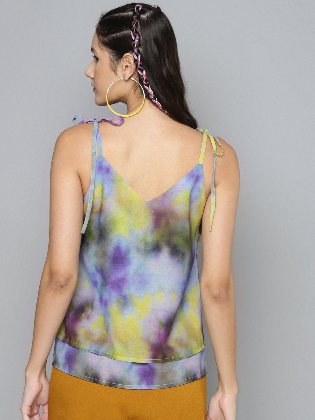 Women's Yellow & Purple Tie-Dye Strappy Top