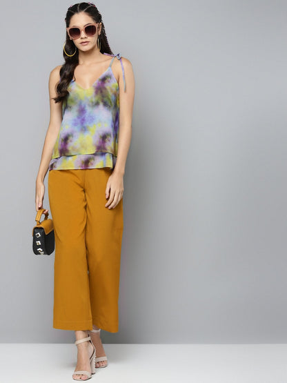 Women's Yellow & Purple Tie-Dye Strappy Top