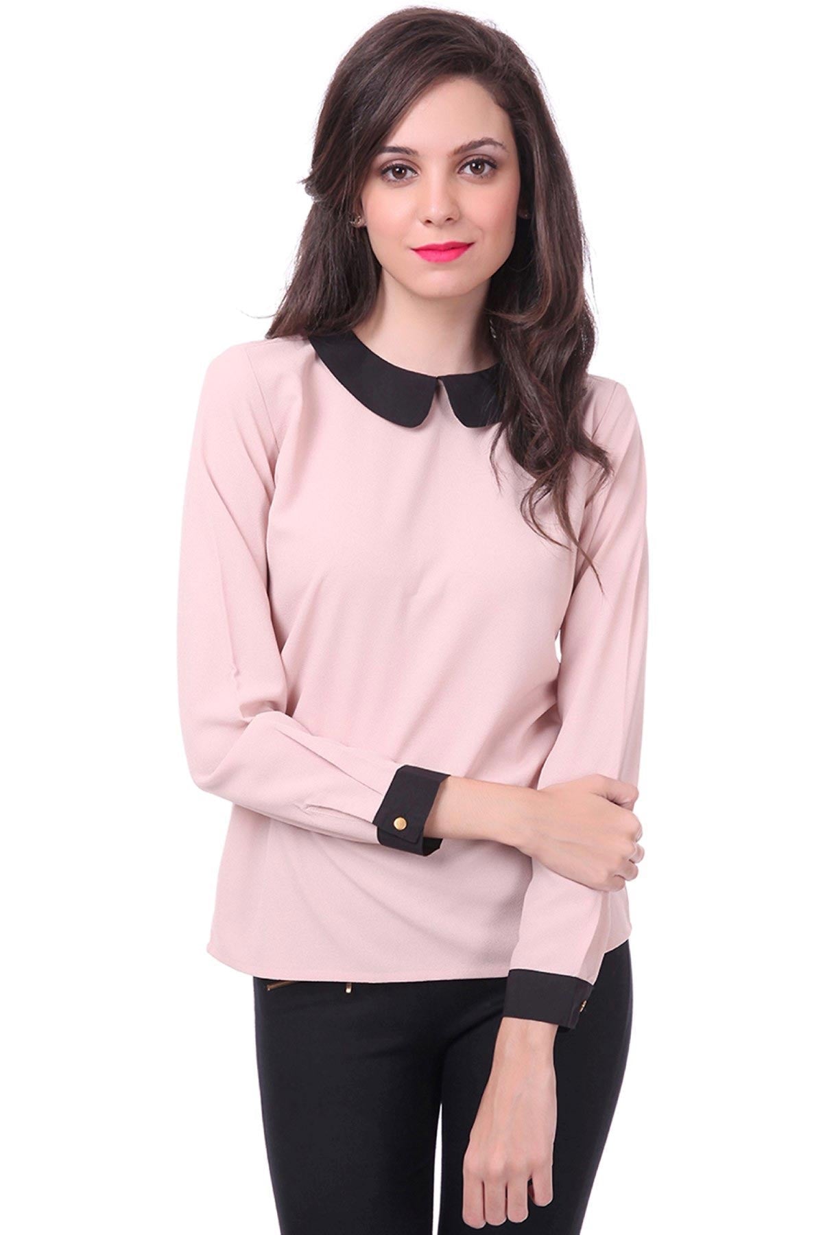 Women's Baby Pink Peter Pan Collar Top