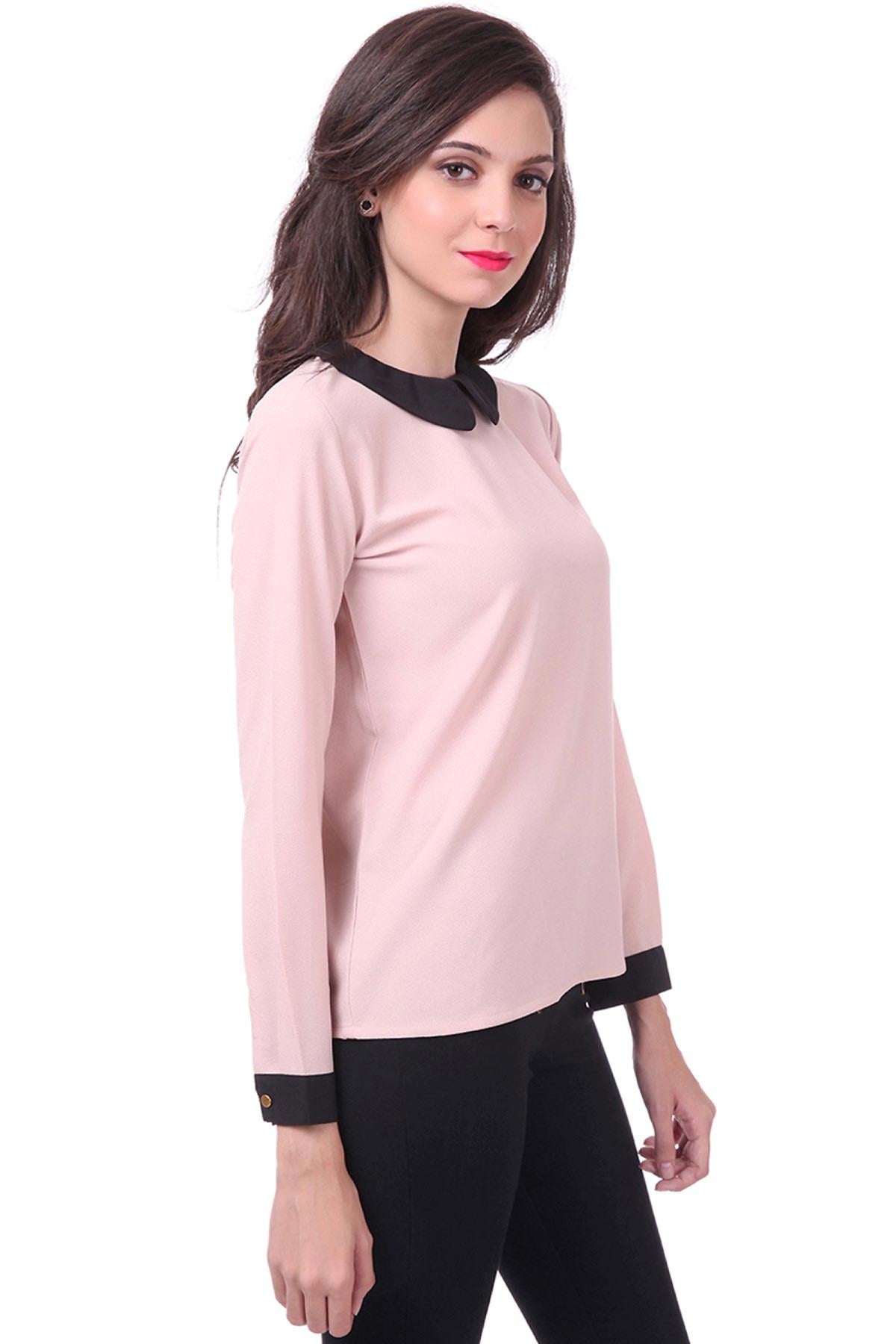 Women's Baby Pink Peter Pan Collar Top