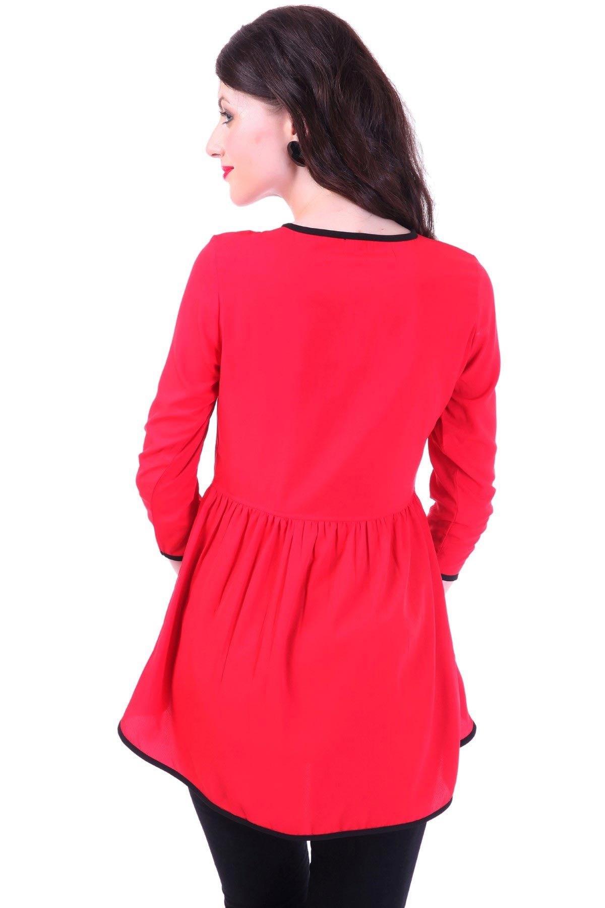 Women's Front Zipper Red Peplum Top
