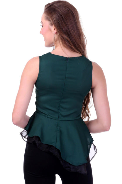 Women's Organza Layered Green Peplum Top