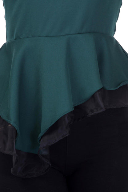 Women's Organza Layered Green Peplum Top