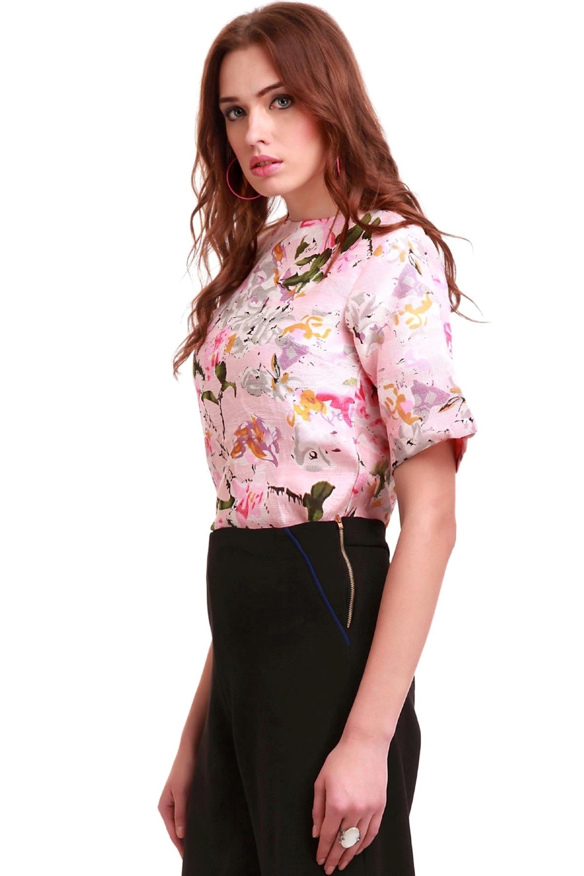 Women's Pink Floral Silk Crop Top