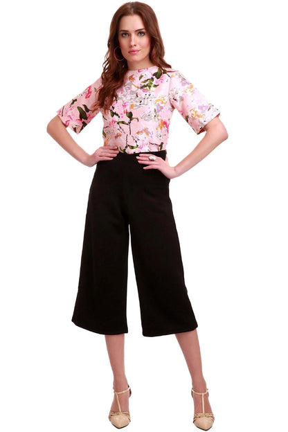 Women's Pink Floral Silk Crop Top