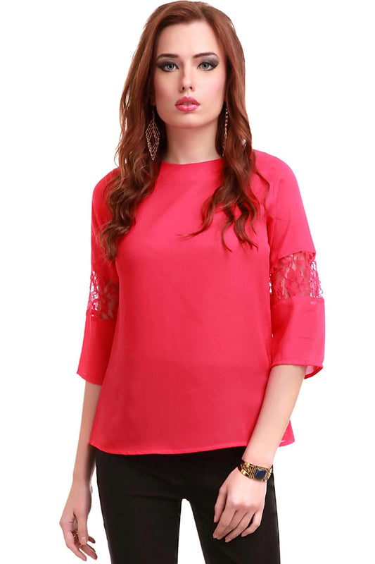 Women's Lace Insert Fuchsia Top