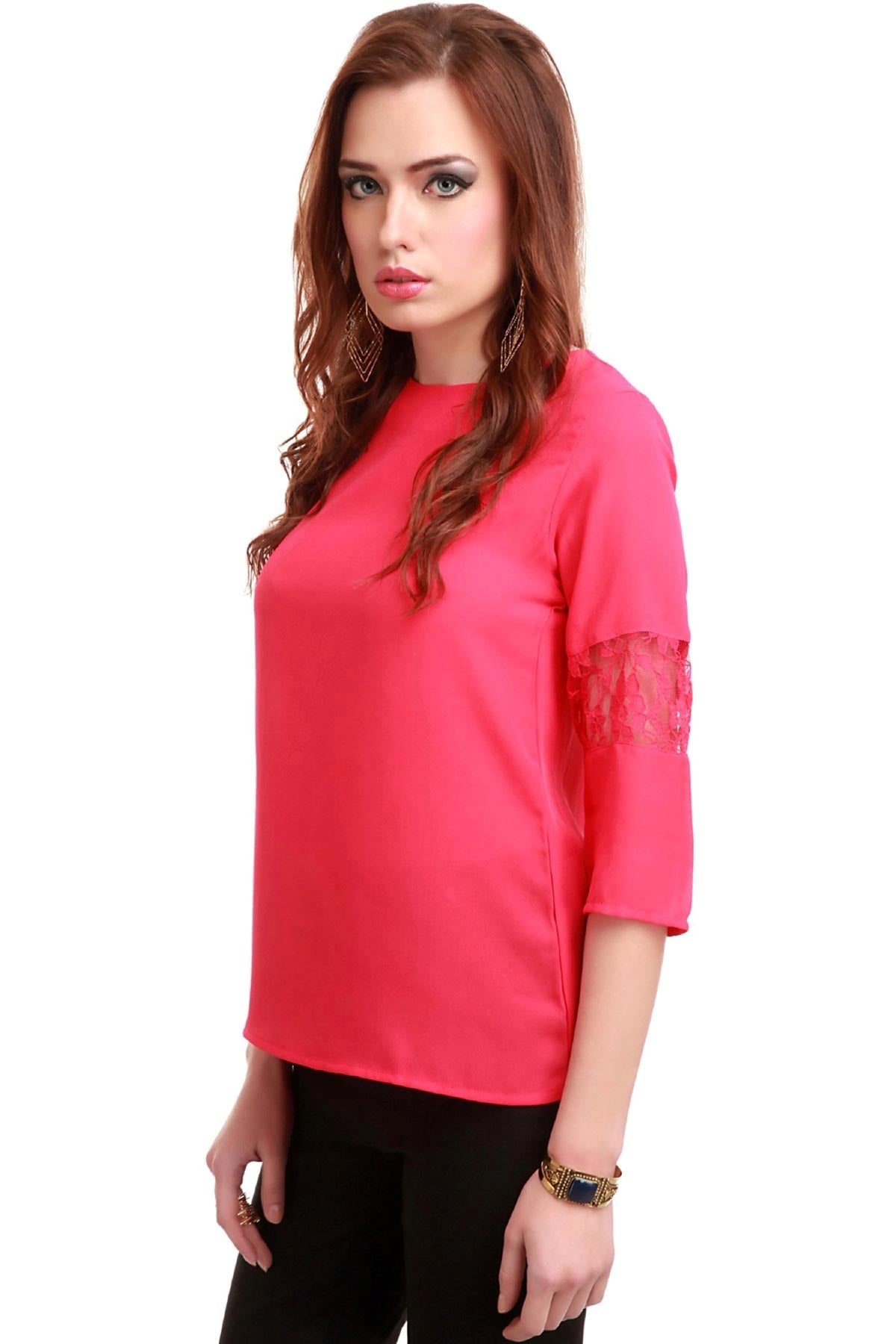 Women's Lace Insert Fuchsia Top