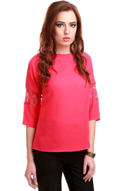 Women's Lace Insert Fuchsia Top