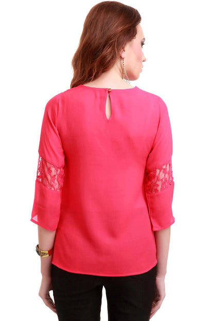 Women's Lace Insert Fuchsia Top
