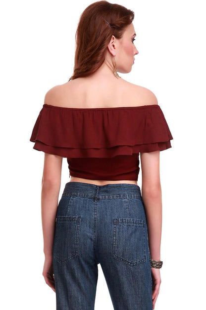 Women's Maroon Frill Crop Top