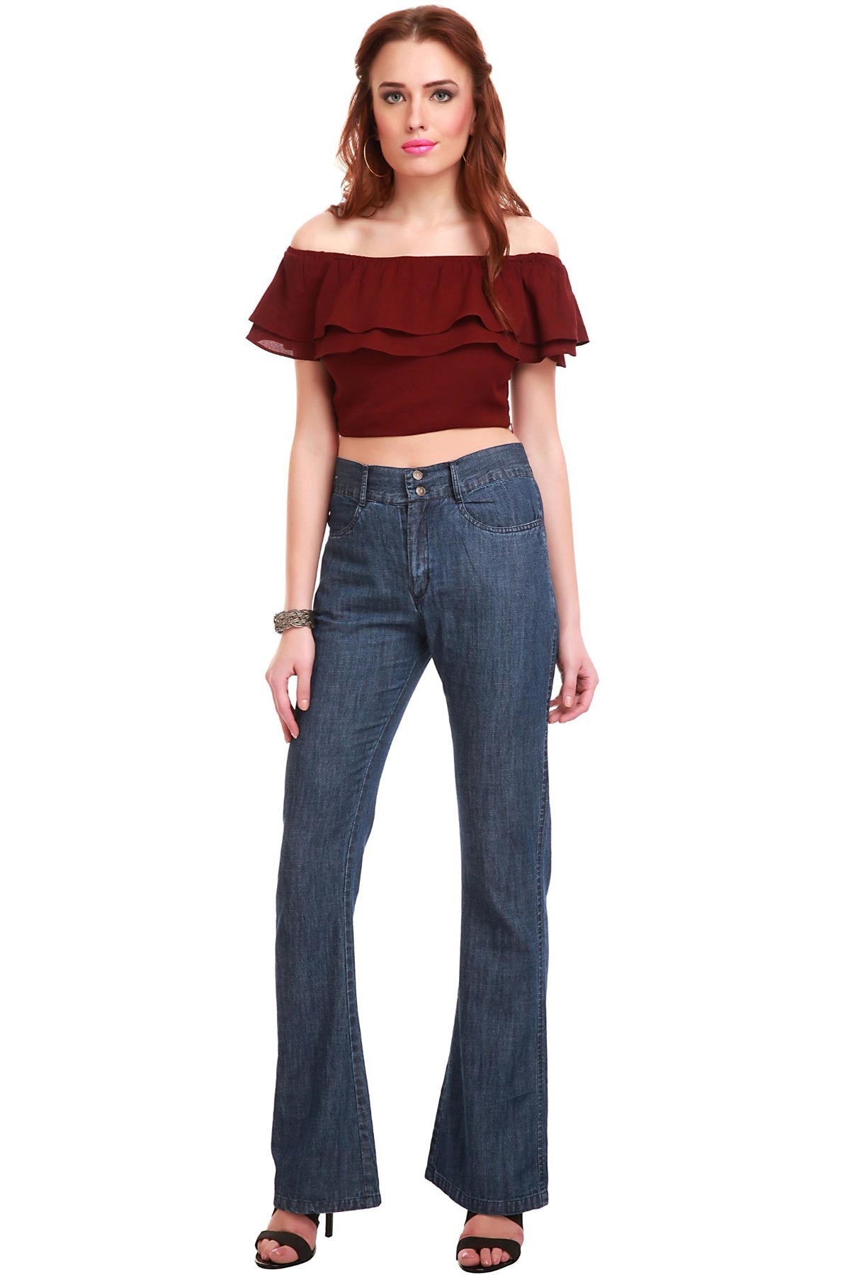 Women's Maroon Frill Crop Top