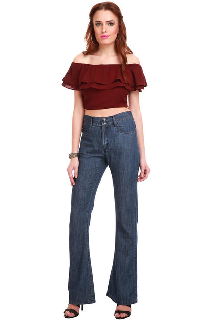 Women's Maroon Frill Crop Top