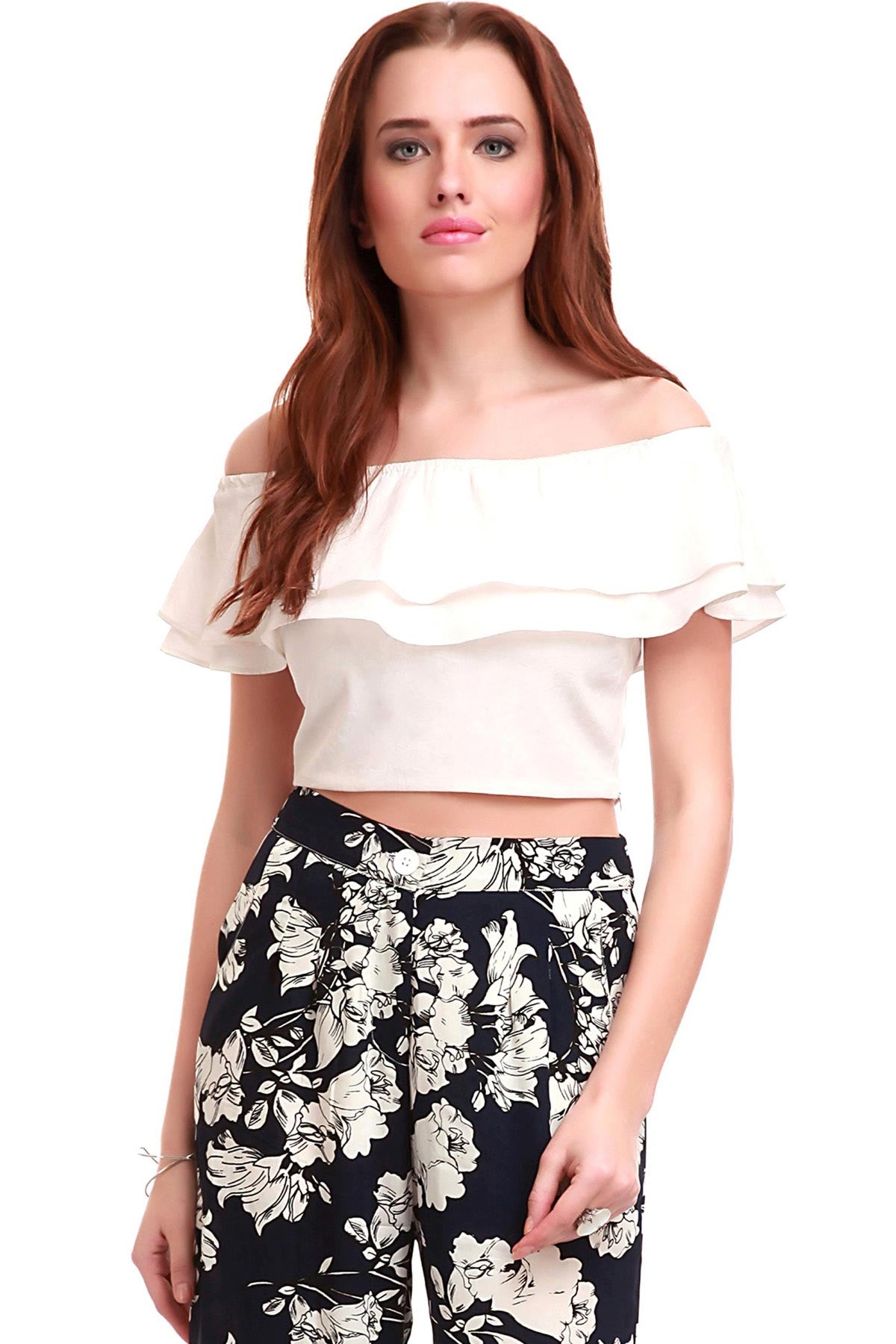 Women's Ivory Frill Crop Top