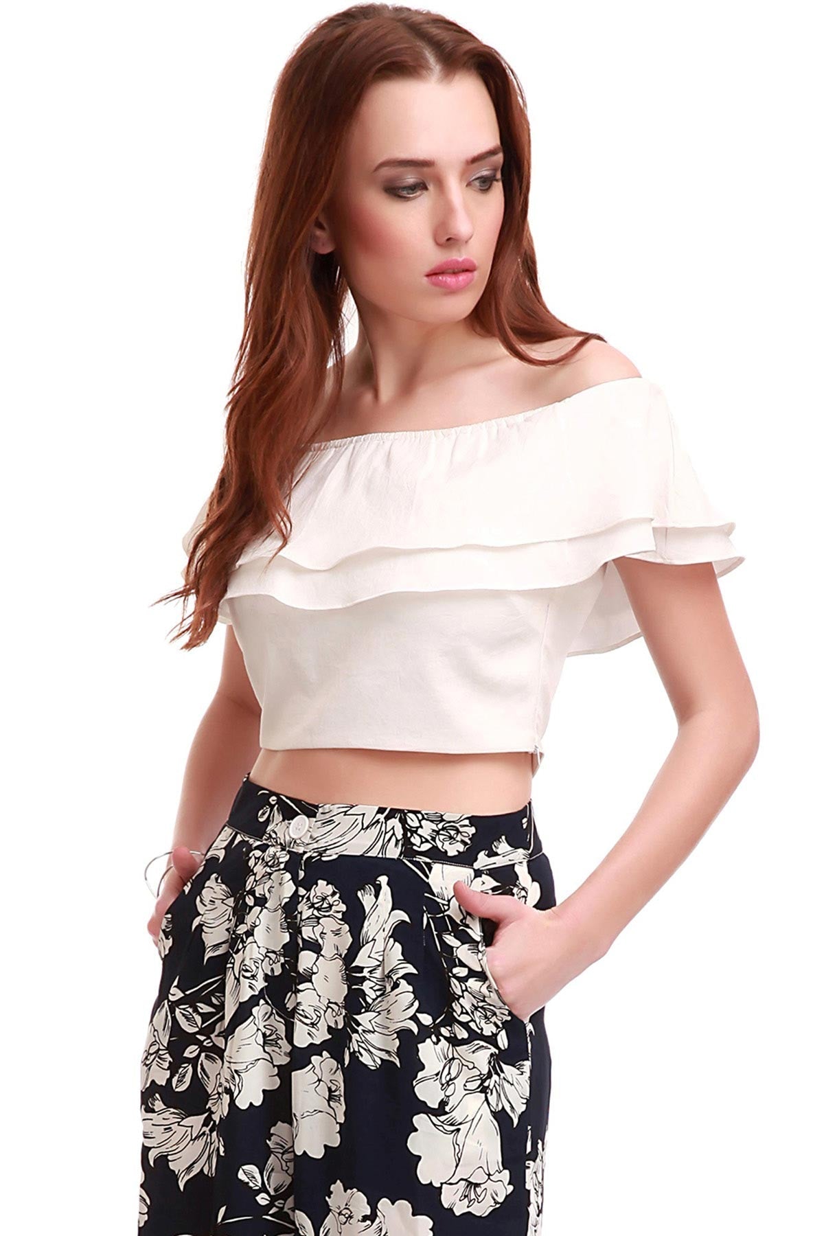 Women's Ivory Frill Crop Top