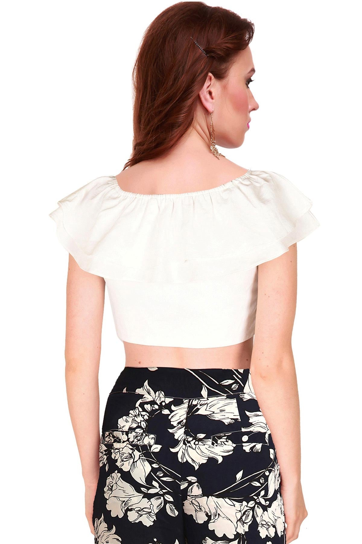 Women's Ivory Frill Crop Top