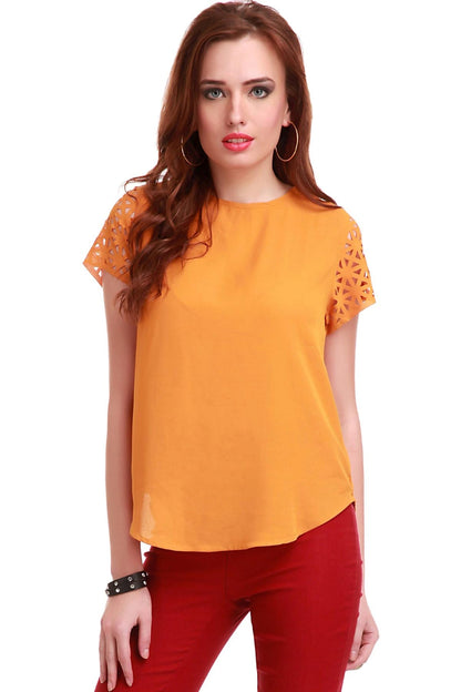 Women's Laser Sleeves Mustard Top