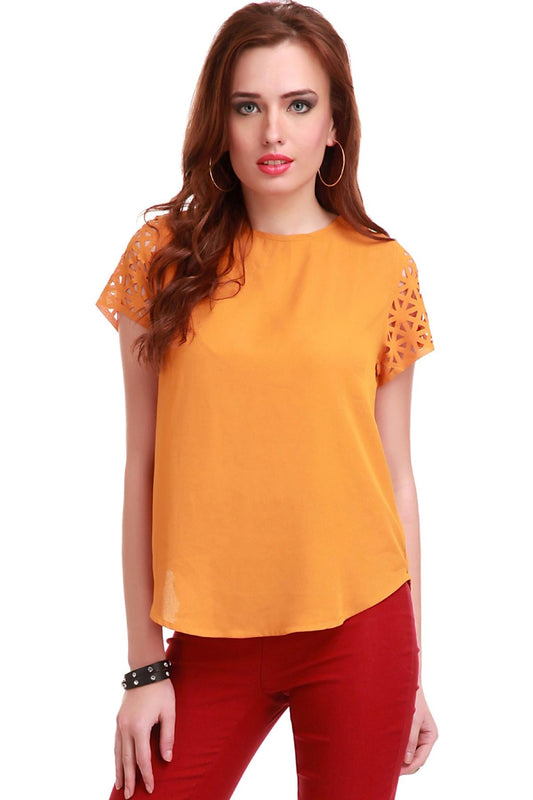 Women's Laser Sleeves Mustard Top