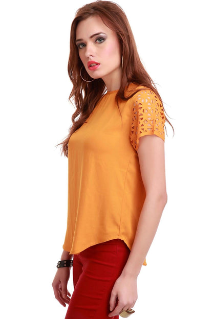 Women's Laser Sleeves Mustard Top