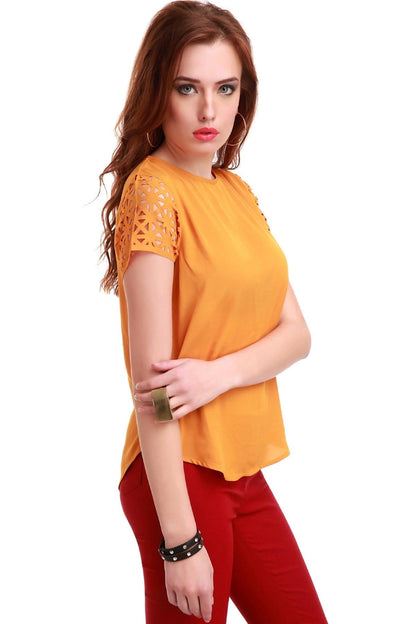 Women's Laser Sleeves Mustard Top