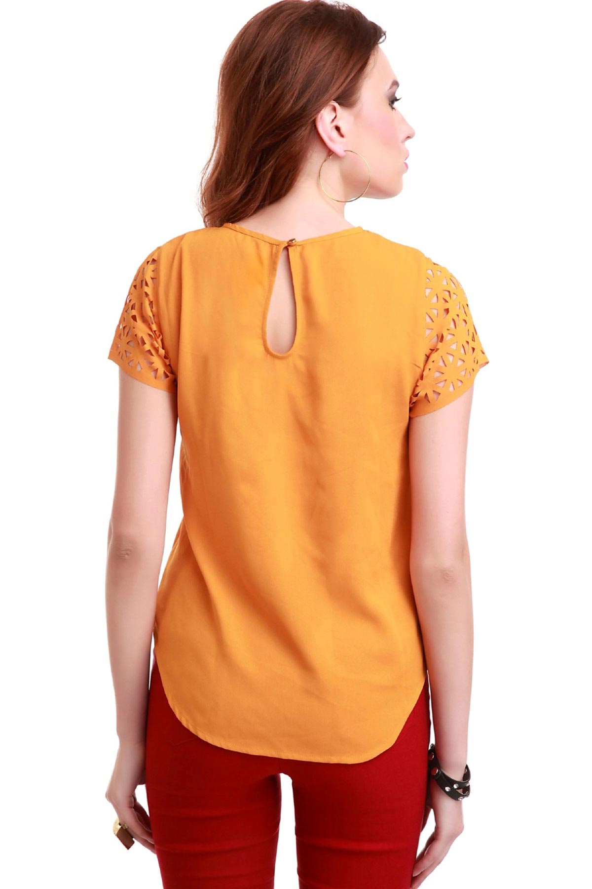 Women's Laser Sleeves Mustard Top