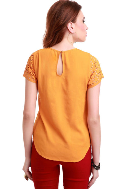 Women's Laser Sleeves Mustard Top
