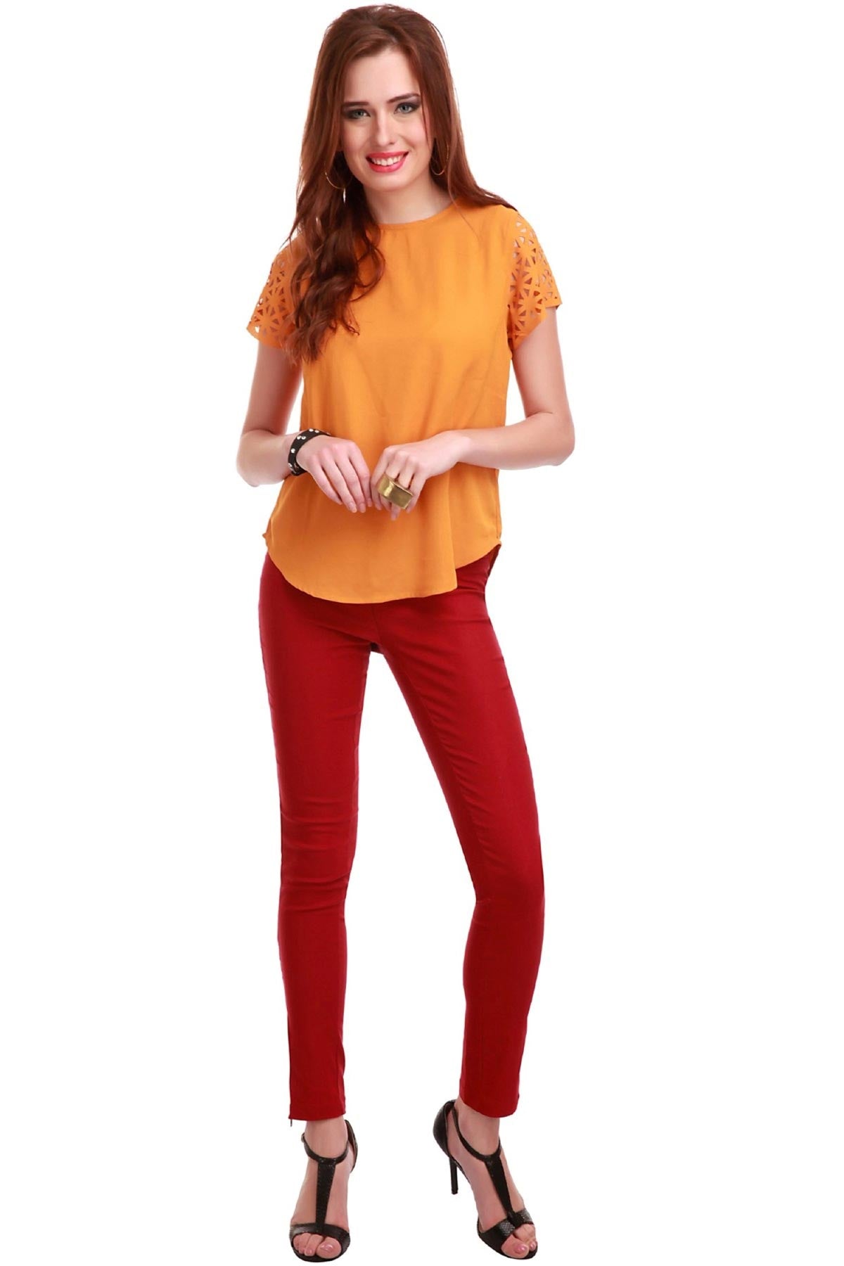 Women's Laser Sleeves Mustard Top