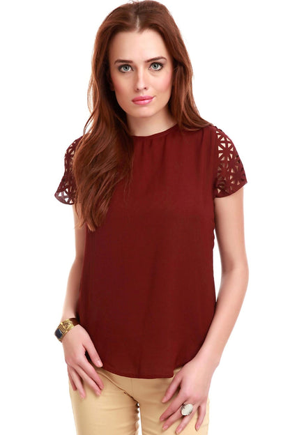 Women's Laser Sleeves Maroon Top