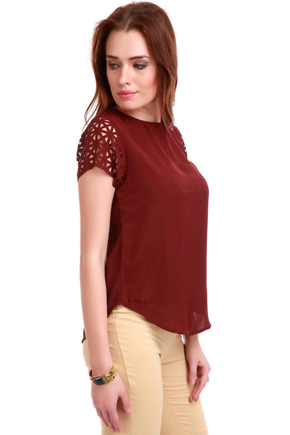 Women's Laser Sleeves Maroon Top