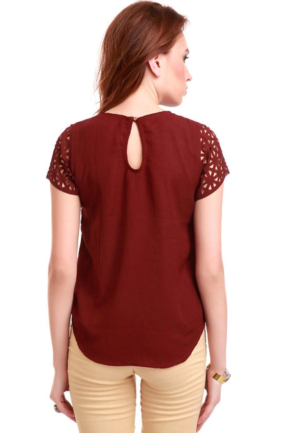 Women's Laser Sleeves Maroon Top
