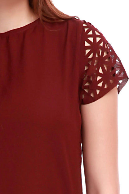 Women's Laser Sleeves Maroon Top