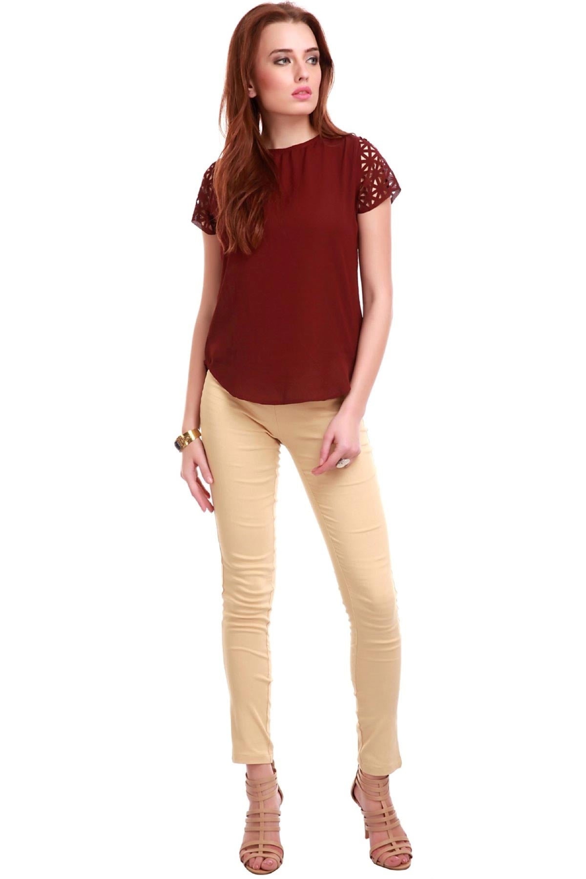 Women's Laser Sleeves Maroon Top