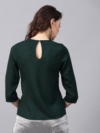 Women's Blingy Neck Green Top