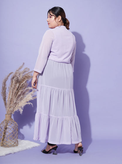 Women's Lavender Front Open Sheer Tiered Maxi Top
